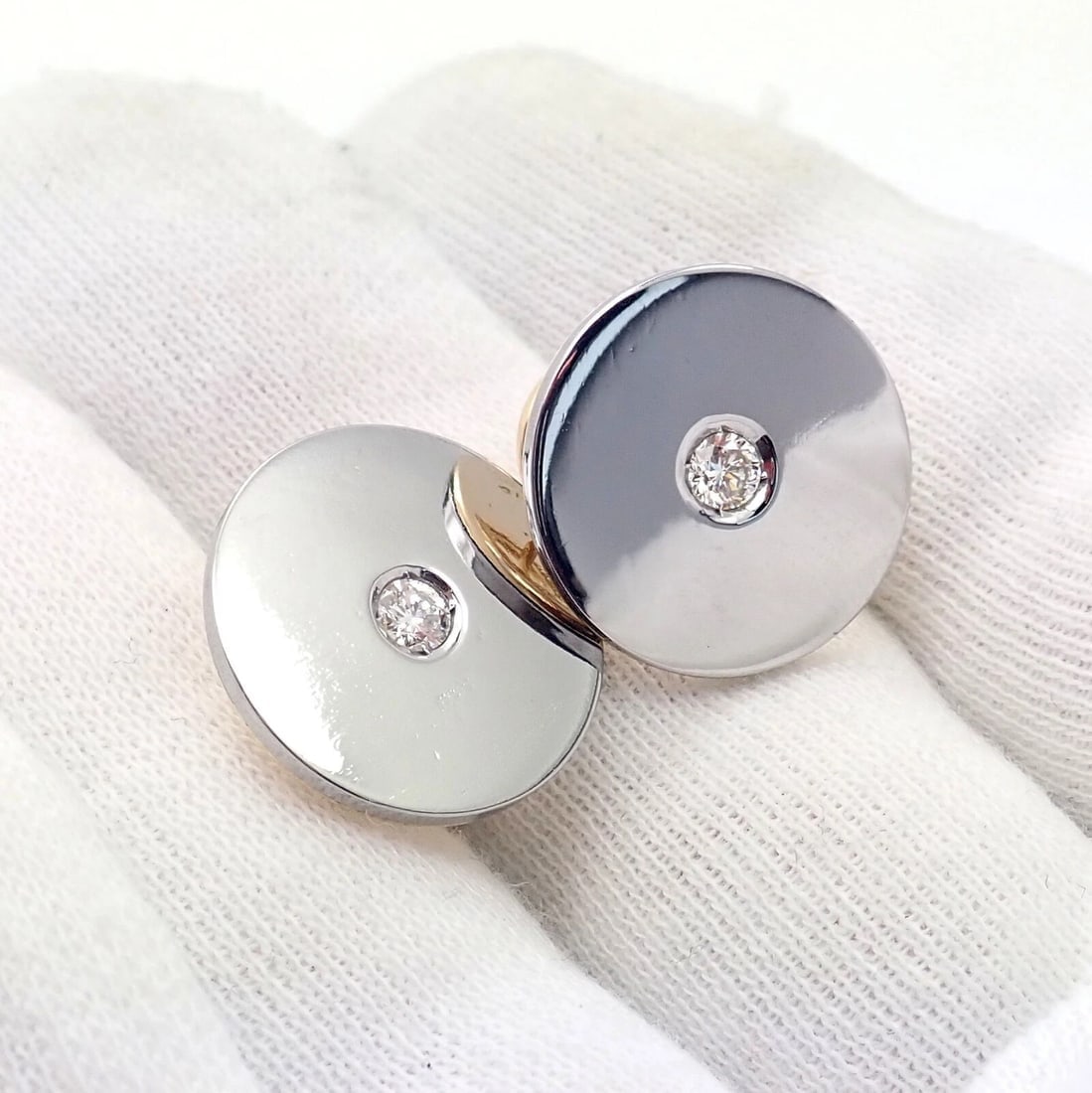 Rare! Authentic Bvlgari Bulgari 18k Yellow + White Gold Diamond Disc Earrings - 5