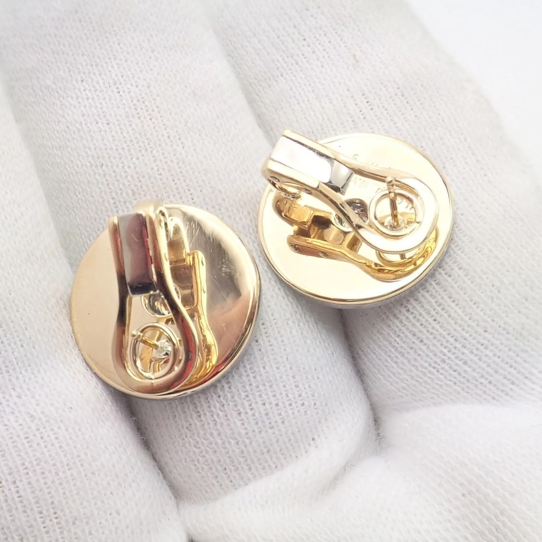 Rare! Authentic Bvlgari Bulgari 18k Yellow + White Gold Diamond Disc Earrings - 6