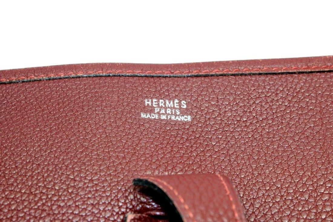 Authentic! Hermes Evelyne Brick Red Clemence Leather PM Handbag Purse - 8