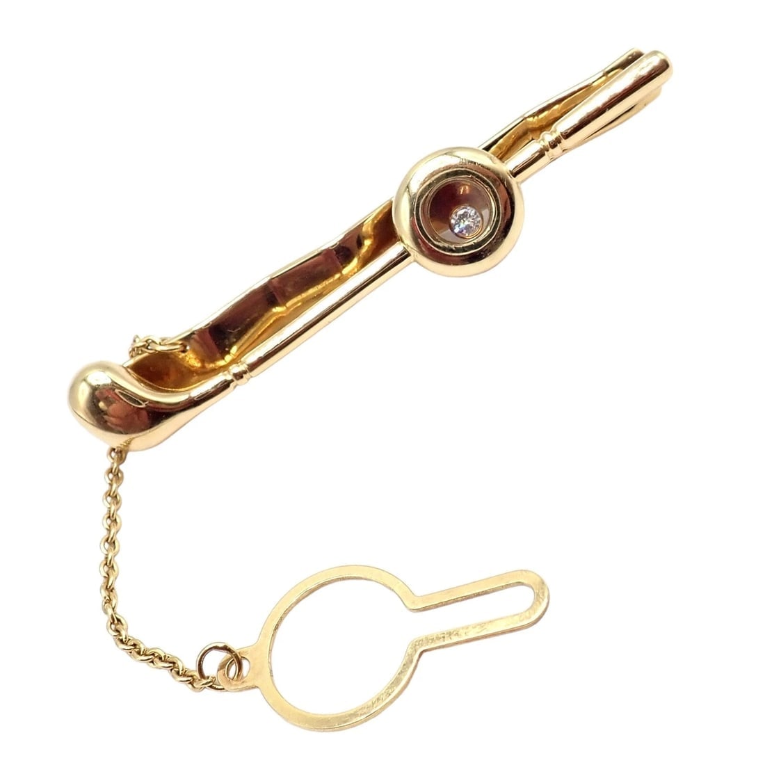 Authentic! Chopard 18k Yellow Gold Happy Diamond Golf Club Tie Clip - 8