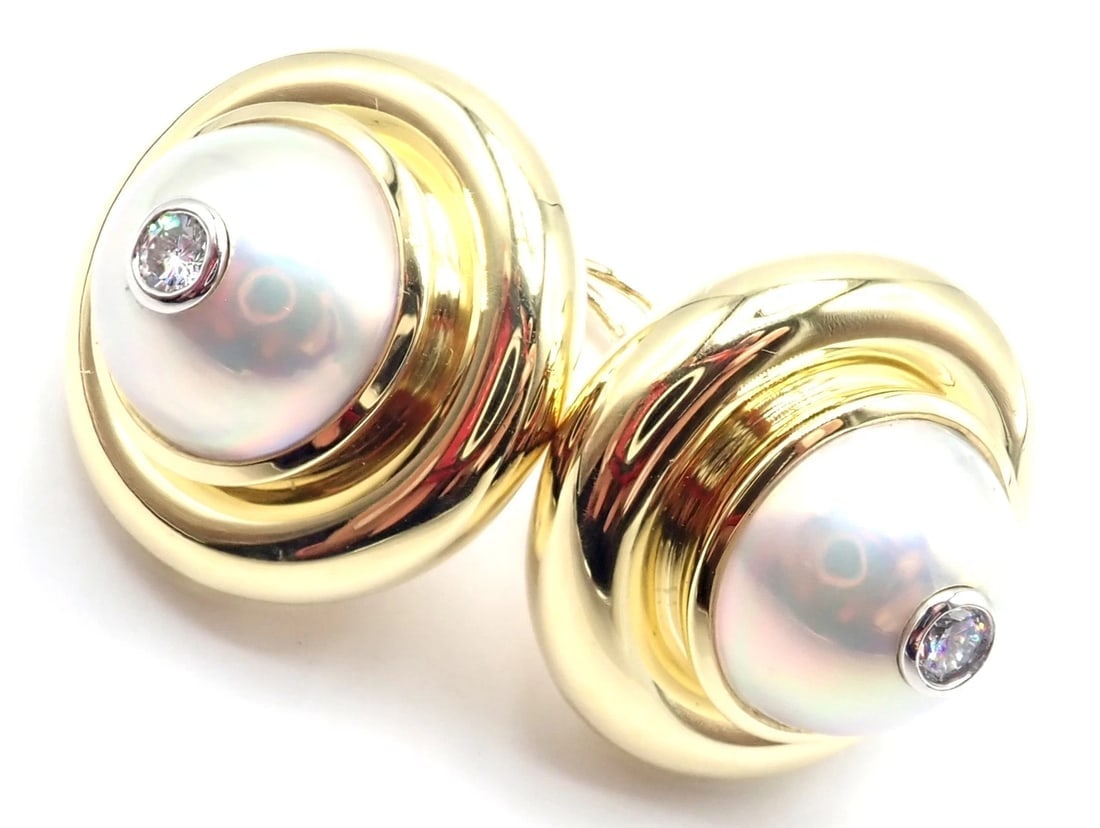 Authentic Tiffany & Co Picasso 18k Yellow Gold Diamond Mabe Pearl Earrings Paper - 3