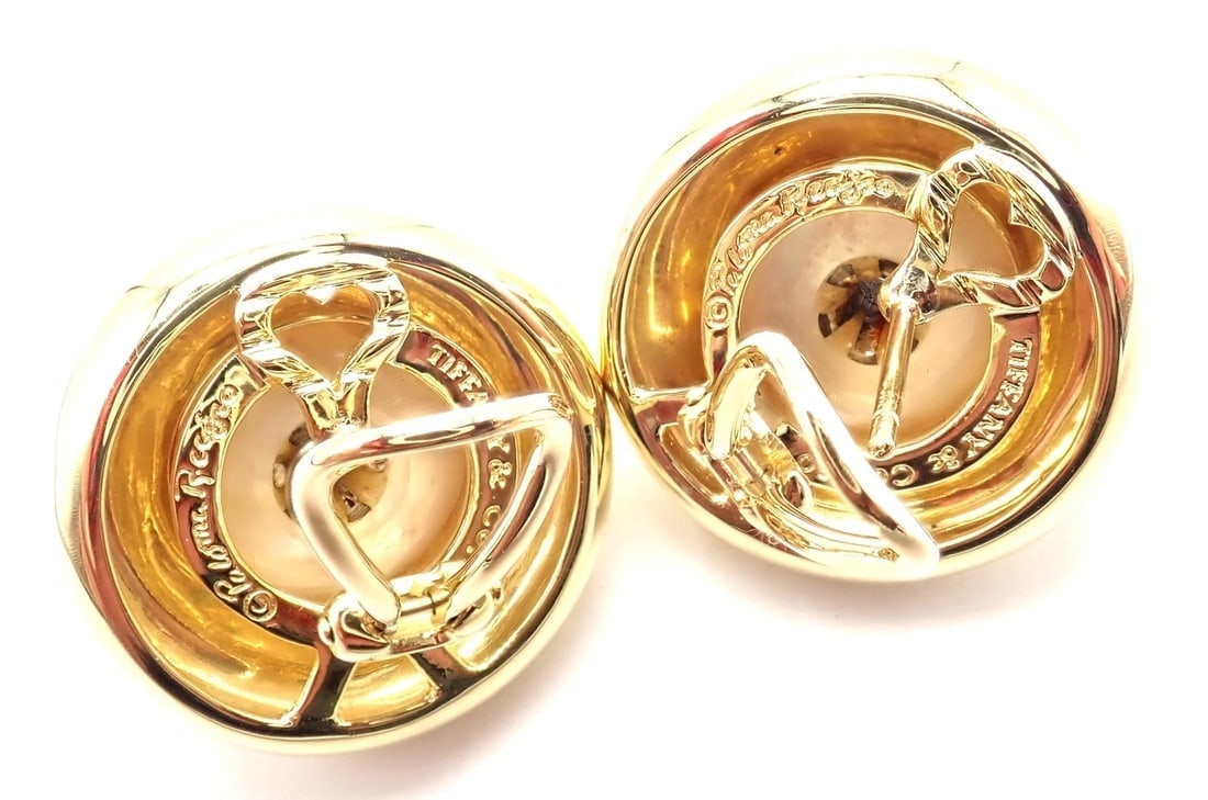Authentic Tiffany & Co Picasso 18k Yellow Gold Diamond Mabe Pearl Earrings Paper - 4