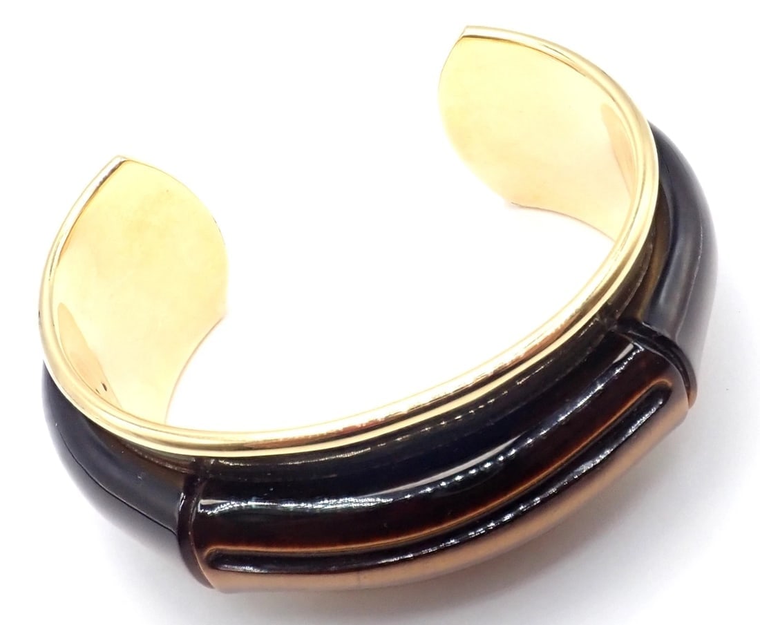 Authentic! Tiffany & Co 18k Yellow Gold Tiger Eye Bangle Cuff Wide Bracelet 2002 - 8
