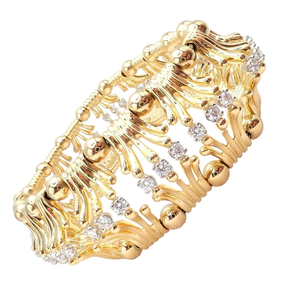 Tiffany & Co Jean Schlumberger 18k Yellow Gold Platinum Diamond Hands Bracelet - 11