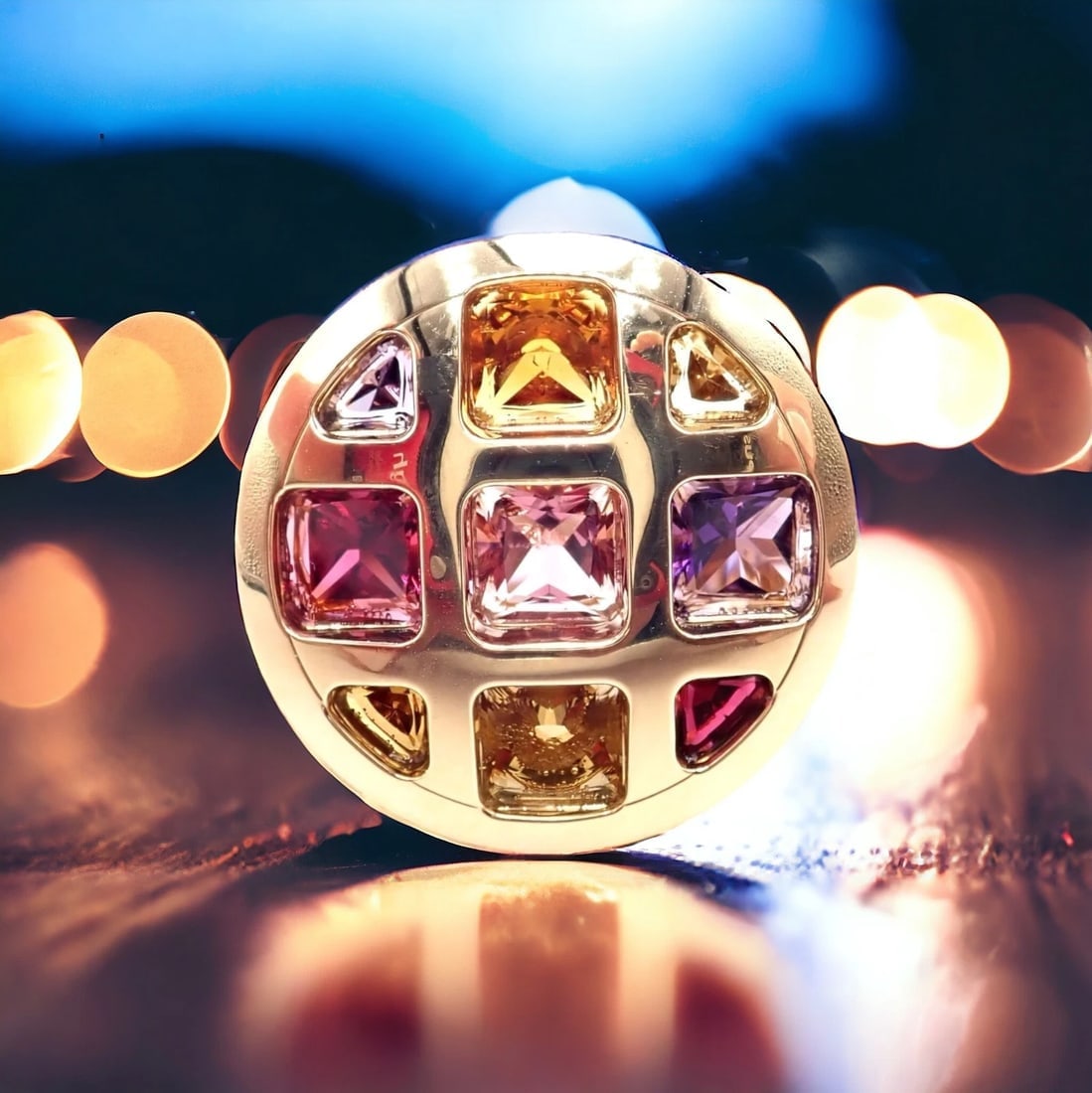 Authentic! Cartier Pasha 18k Yellow Gold Amethyst Citrine Garnet Tourmaline Ring - 3