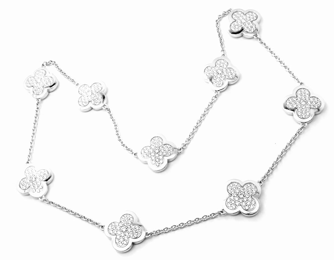 Authentic Van Cleef & Arpels 18k White Gold Diamond Pure Alhambra Necklace Paper - 3