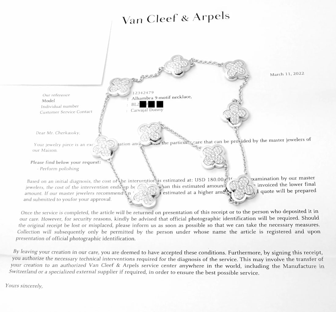 Authentic Van Cleef & Arpels 18k White Gold Diamond Pure Alhambra Necklace Paper - 4
