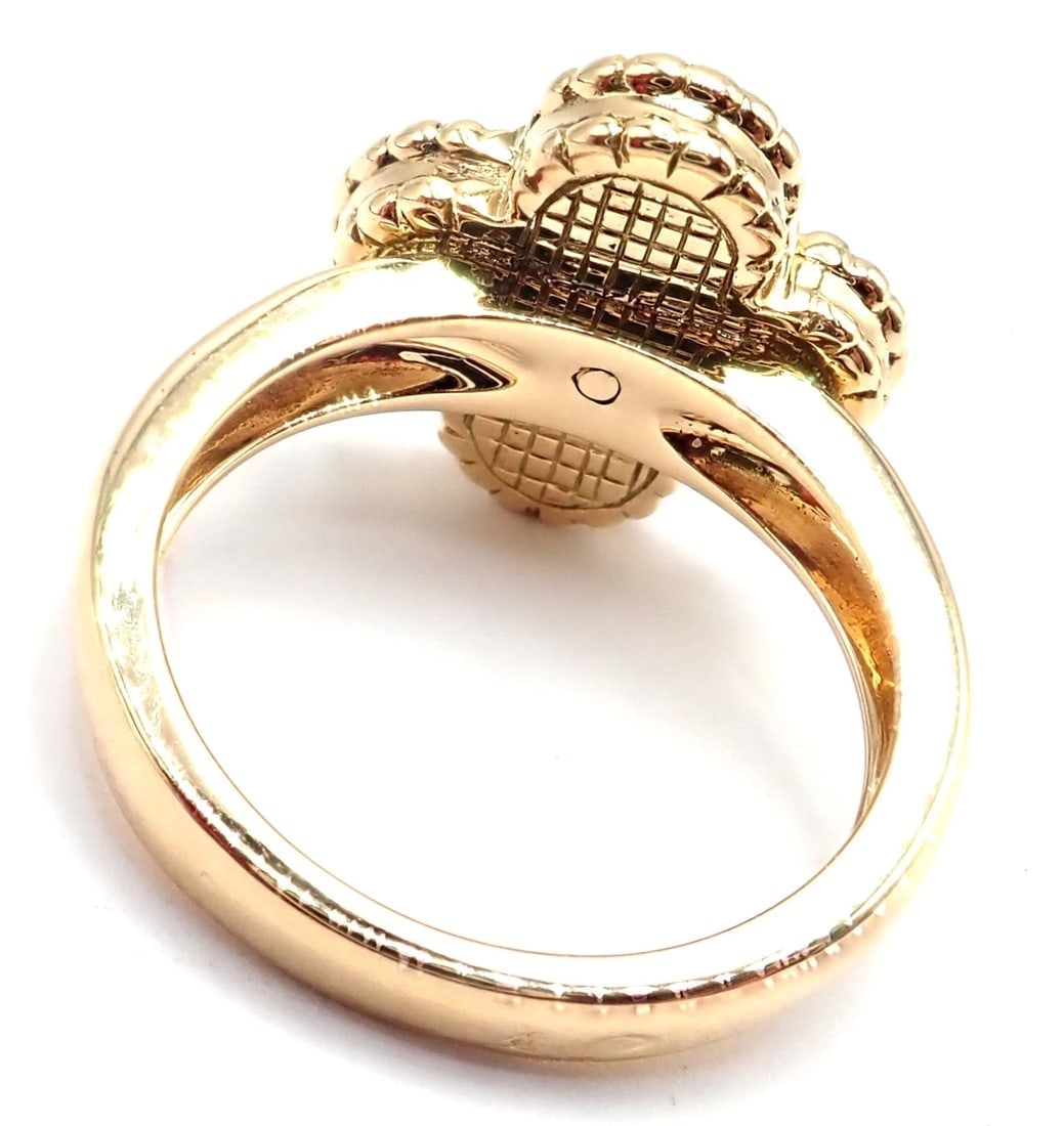 Authentic! Van Cleef & Arpels Alhambra 18k Yellow Gold Coral Diamond Ring Paper - 5