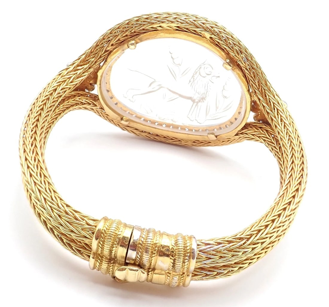 Authentic! Ilias Lalaounis 18k Yellow Gold Diamond Rock Crystal Bangle Bracelet - 4