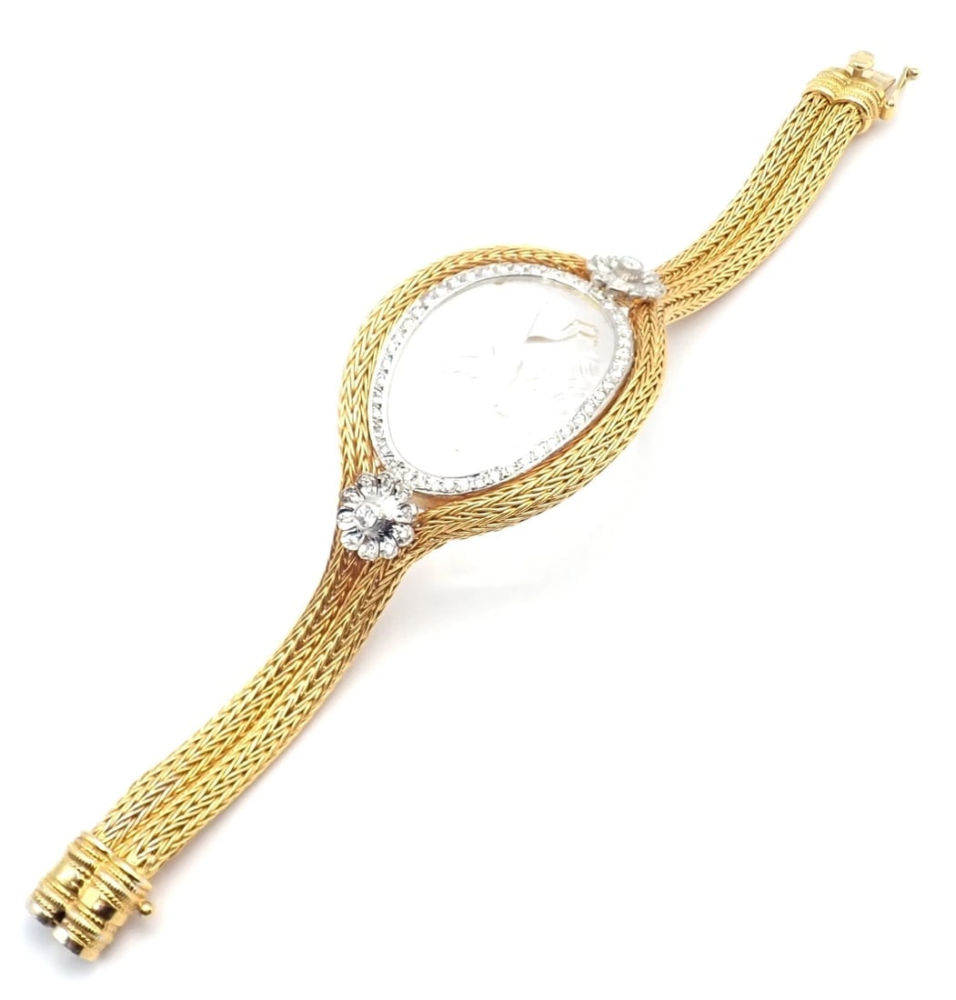 Authentic! Ilias Lalaounis 18k Yellow Gold Diamond Rock Crystal Bangle Bracelet - 6