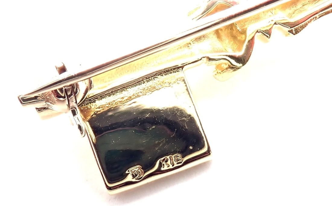 Rare! Authentic Vintage Mikimoto 18k Yellow Gold Key Blue Enamel Brooch Pin - 6