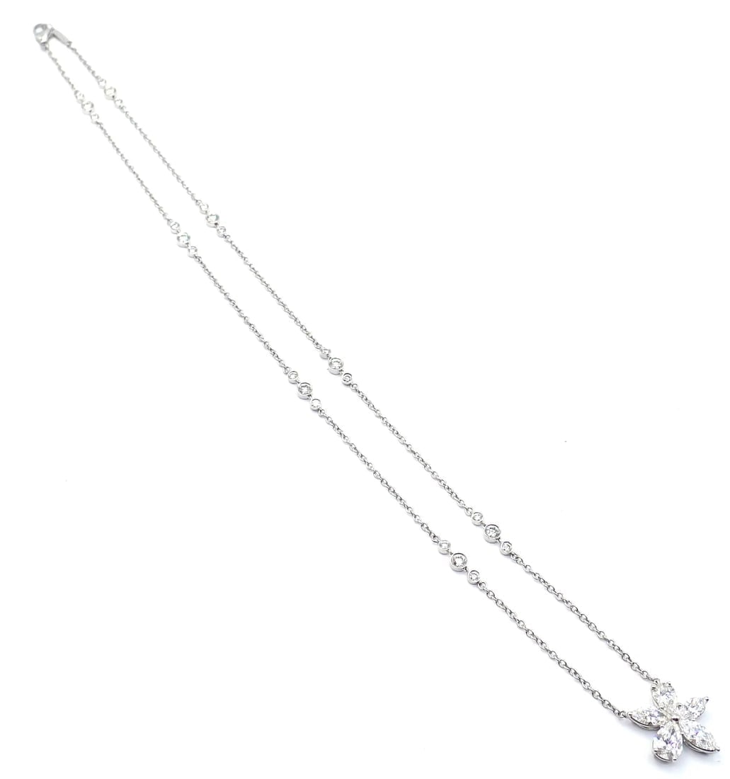 Authentic! Tiffany & Co Victoria Platinum Diamond Mixed Cluster Pendant Necklace - 6