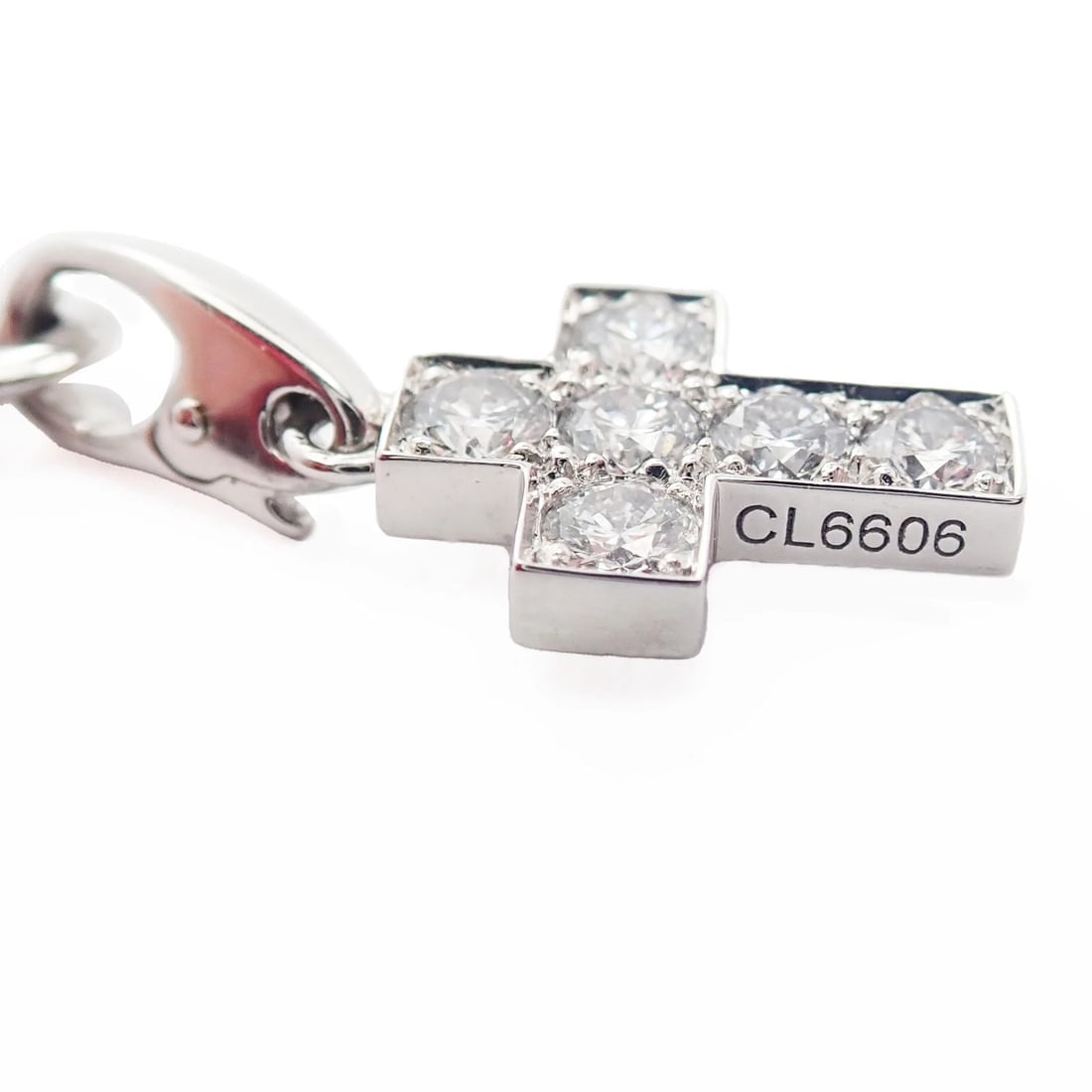 Authentic! Cartier 18k White Gold 3 Charm Bracelet with Diamond Cross Double C's - 8