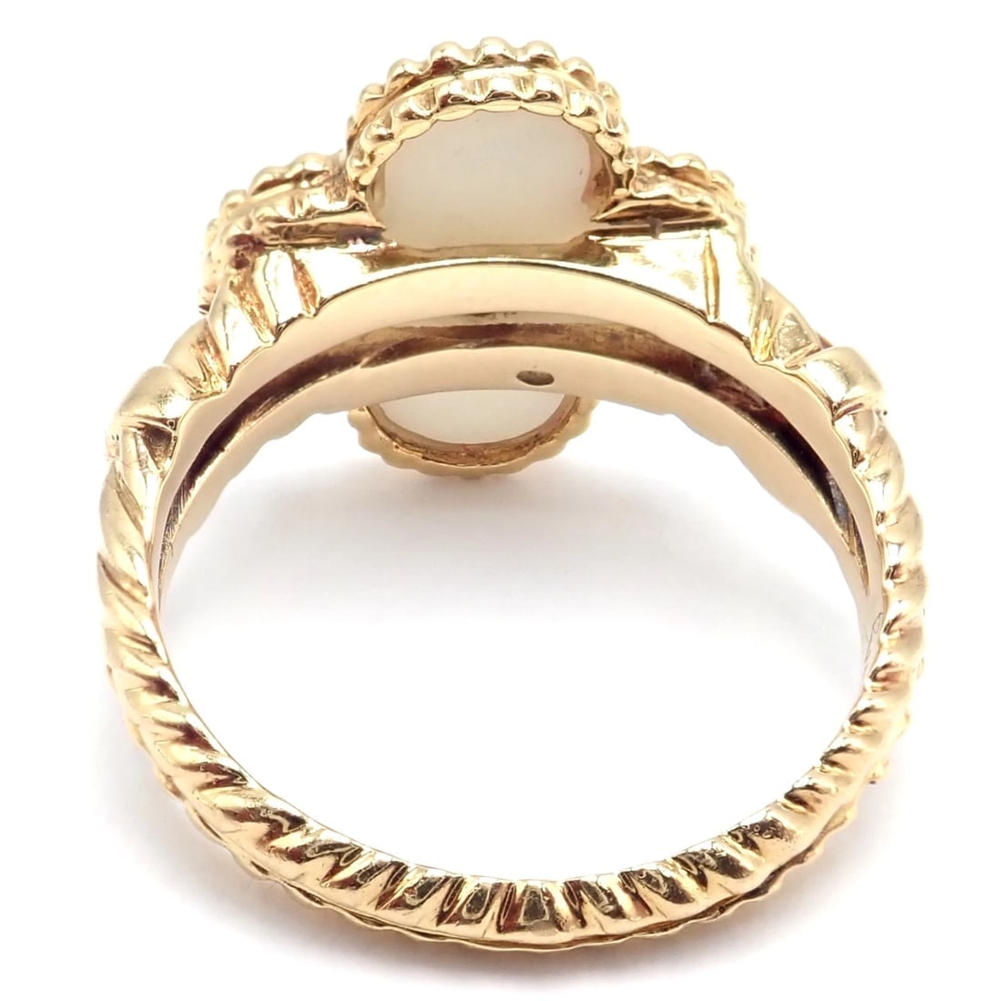 Van Cleef & Arpels Vintage Alhambra 18k Yellow Gold Diamond White Coral Ring - 4
