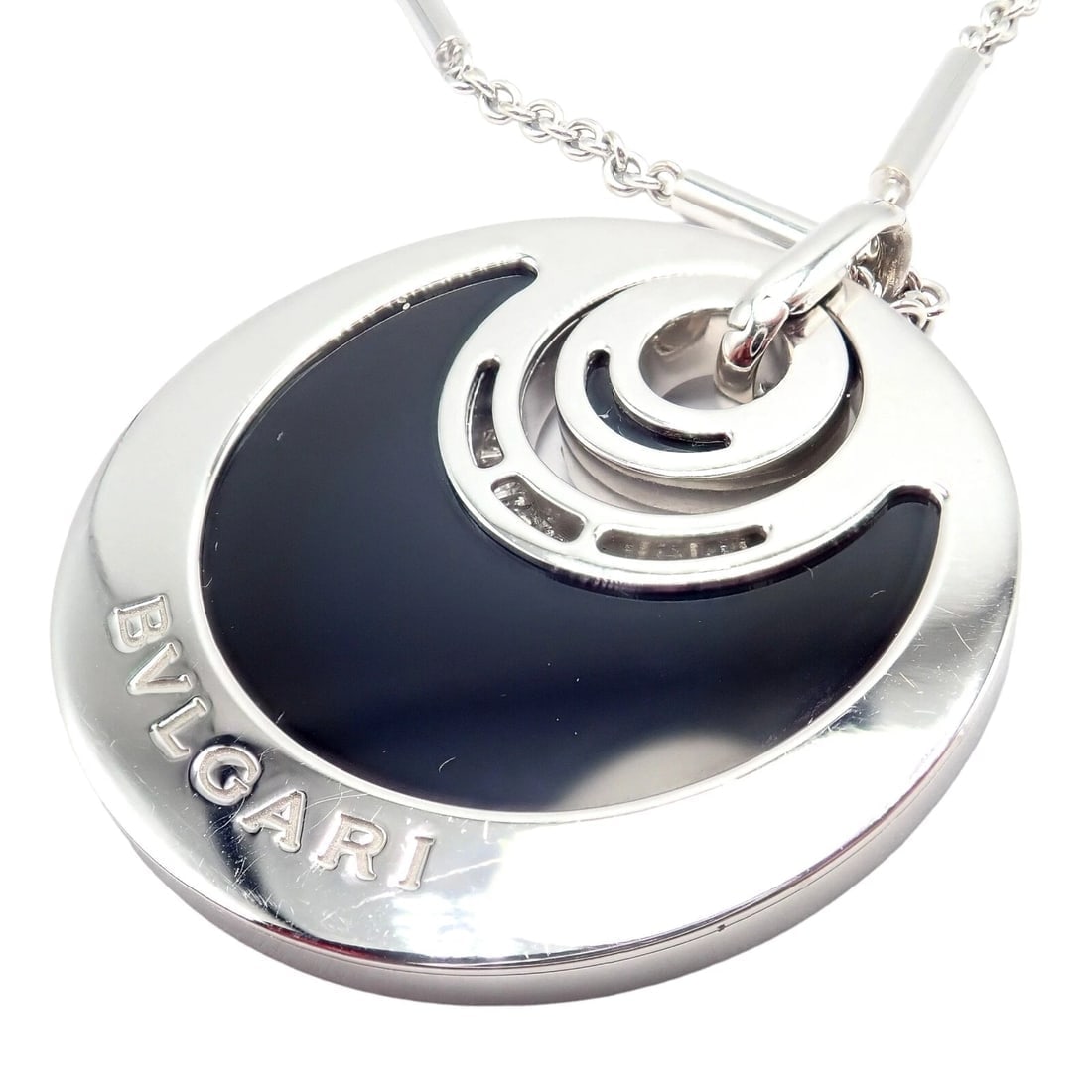 Authentic Bvlgari Bulgari Intarsio 18k White Gold 5ctw Diamond Onyx 18" Necklace - 6