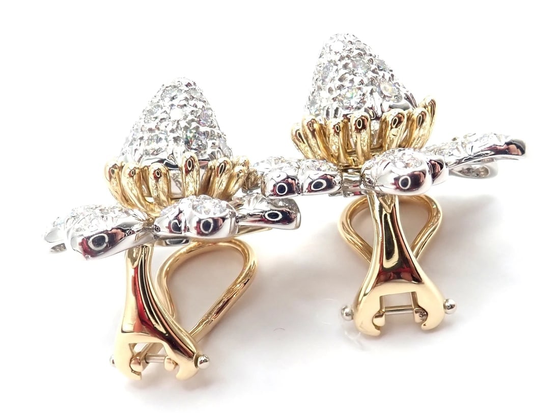 Tiffany & Co Schlumberger Cones And Petals 18k Gold Platinum Diamond Earrings - 5