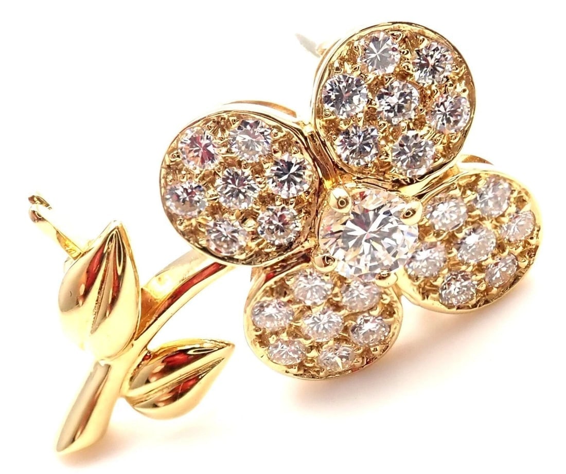 Rare! Authentic Van Cleef & Arpels Diamond 18k Yellow Gold Flower Pin Brooch - 10