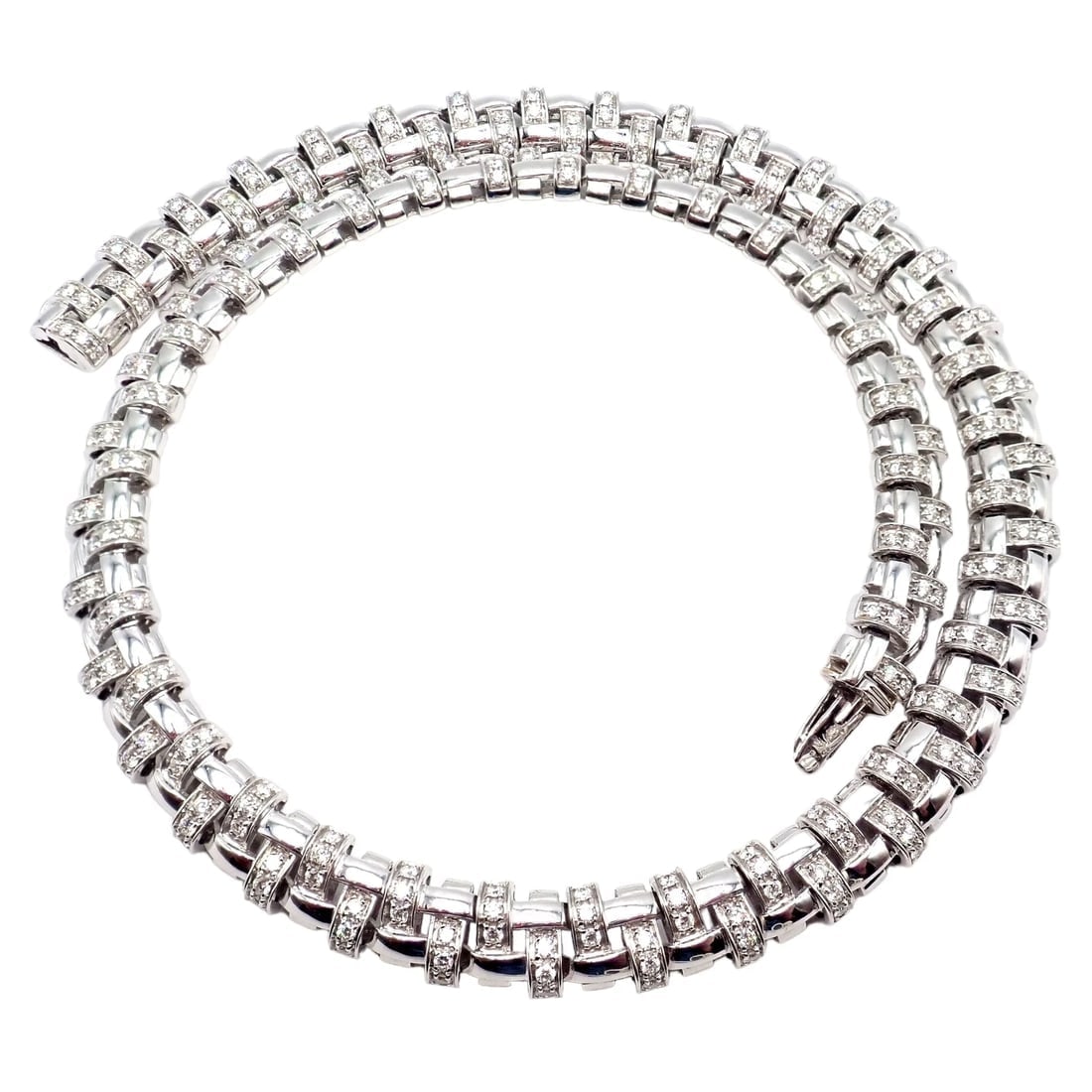 Authentic! Tiffany & Co Vannerie 18k White Gold Basket Weave Diamond Necklace - 13