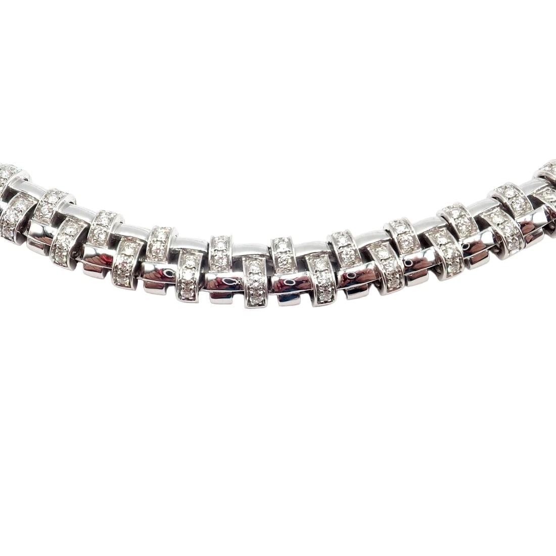 Authentic! Tiffany & Co Vannerie 18k White Gold Basket Weave Diamond Necklace - 14