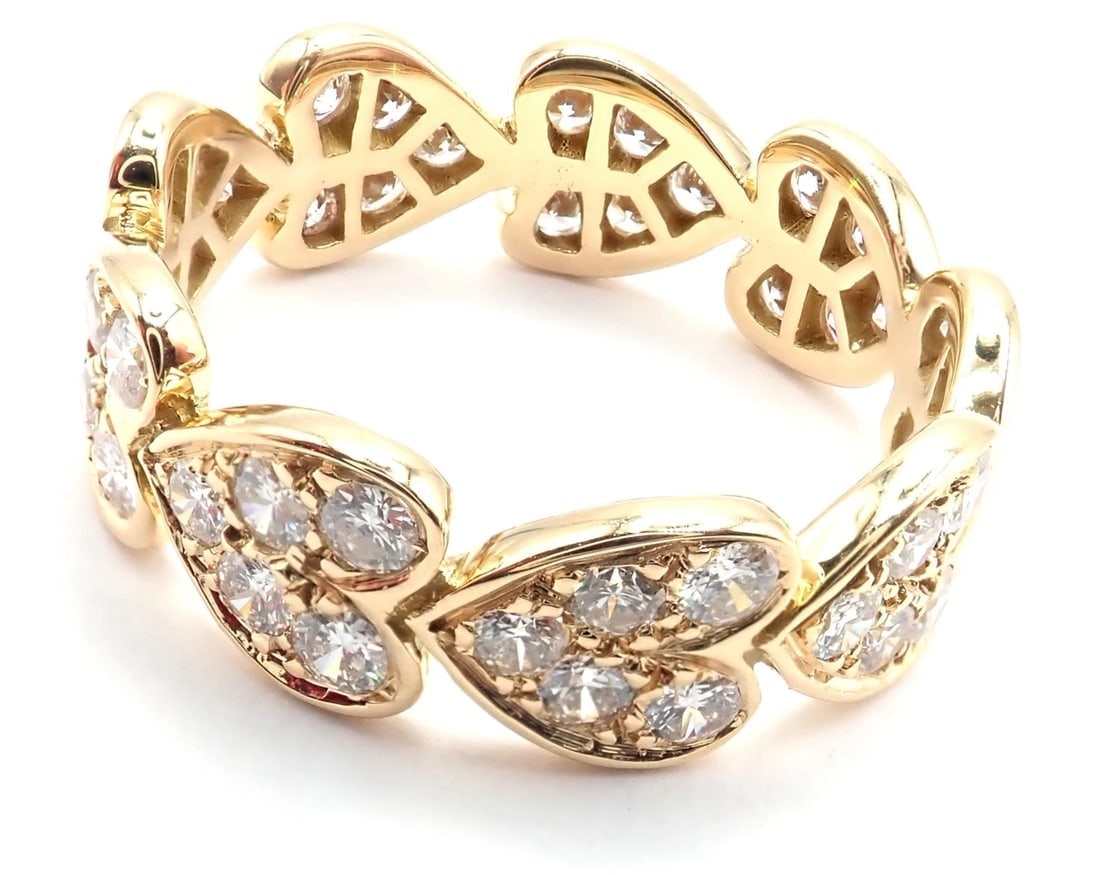 Authentic! Cartier 18k Yellow Gold Diamond Heart Eternity Band Ring Size 7.25 - 2