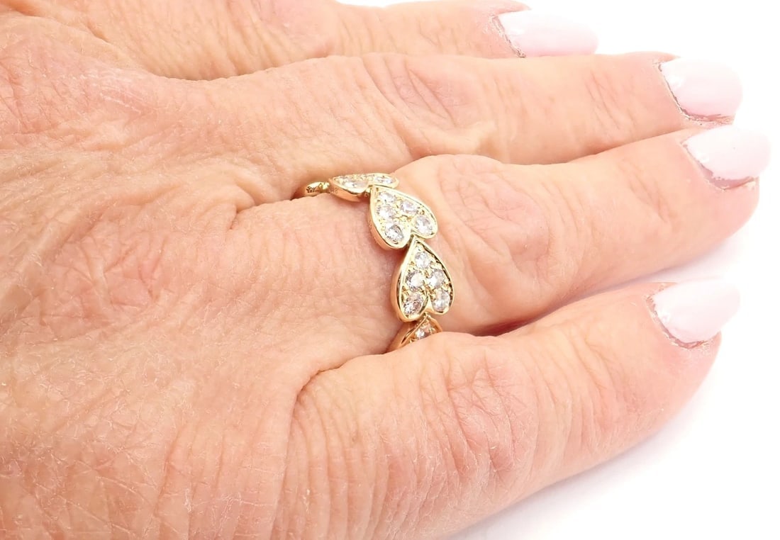 Authentic! Cartier 18k Yellow Gold Diamond Heart Eternity Band Ring Size 7.25 - 9