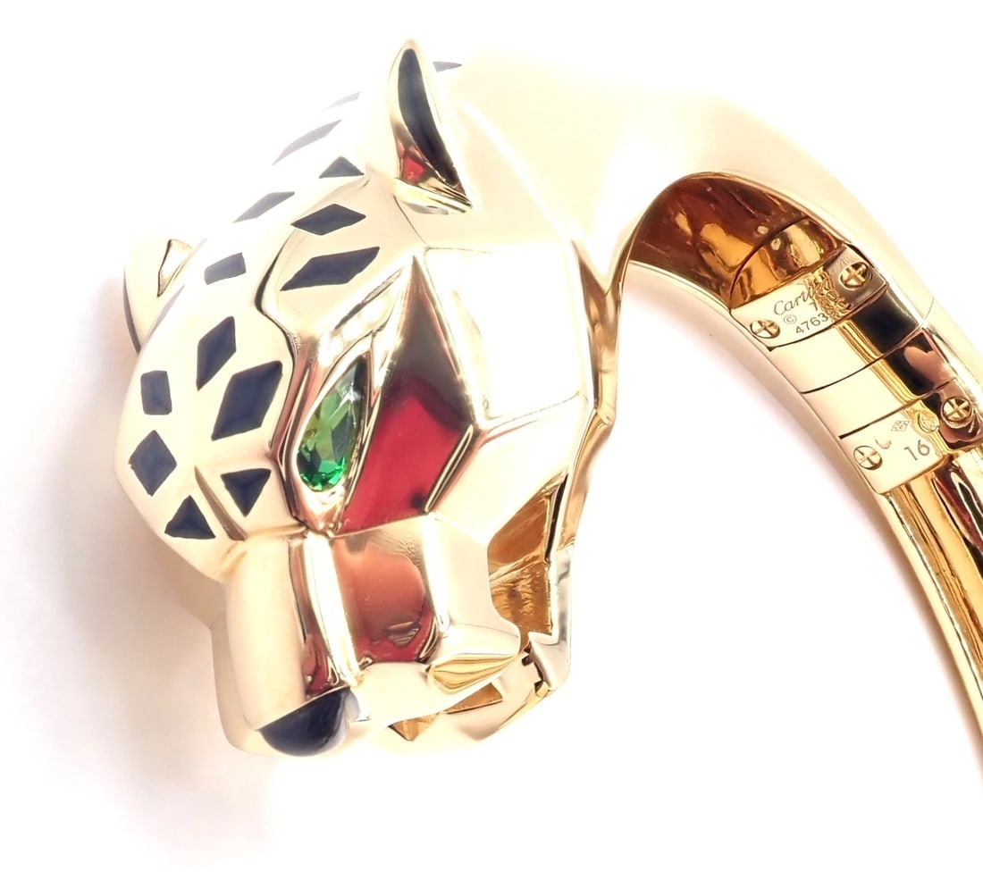 Authentic! Cartier Panther Panthere 18k Yellow Gold Bangle Bracelet Size 16 Cert - 3