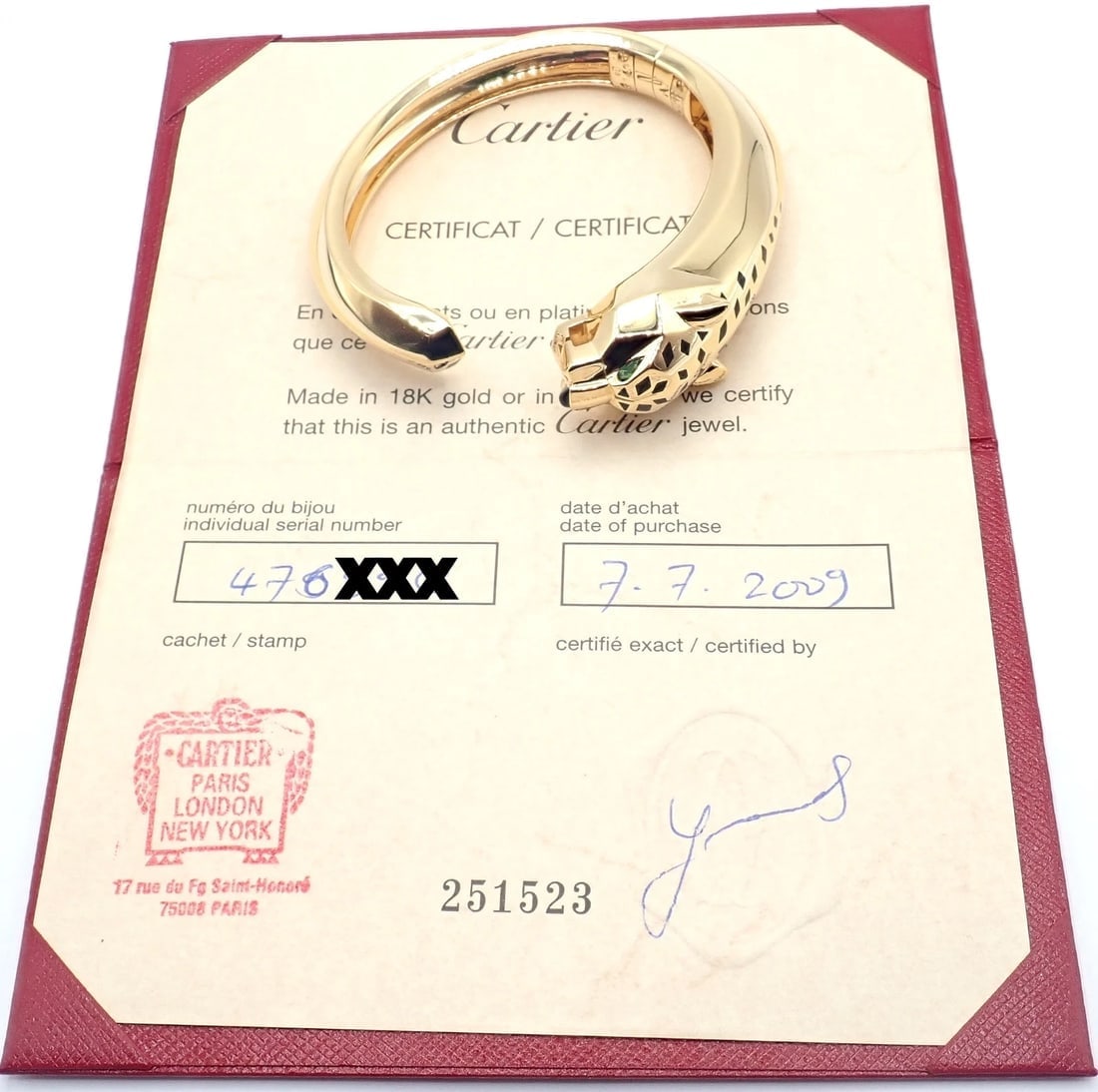 Authentic! Cartier Panther Panthere 18k Yellow Gold Bangle Bracelet Size 16 Cert - 4