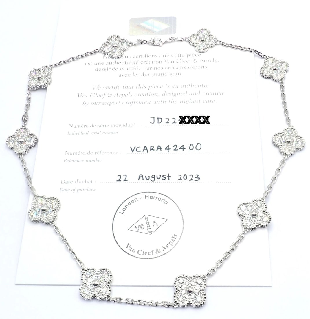 Van Cleef & Arpels 18k Gold Vintage Alhambra Diamond Necklace Bracelet Set Cert. - 6