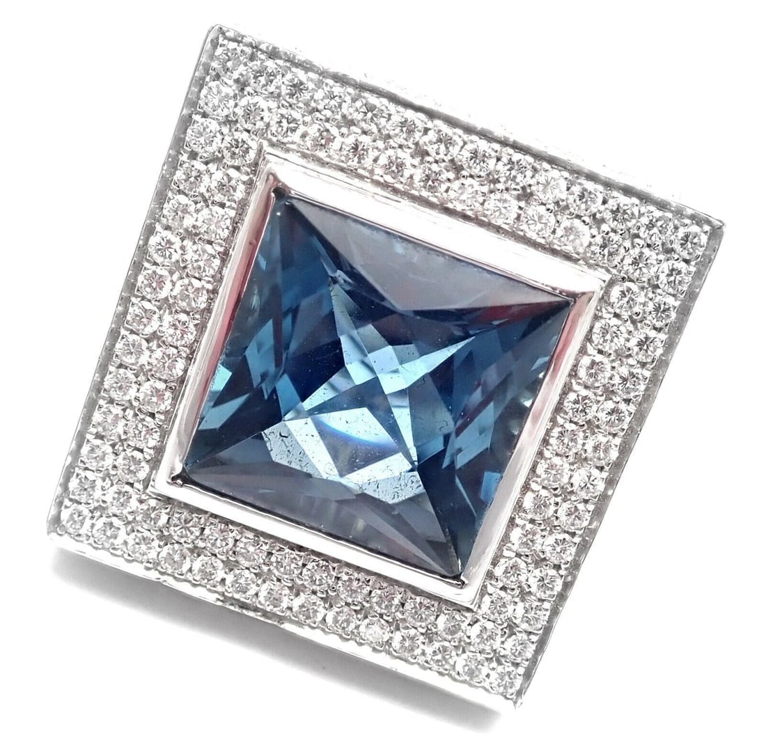 Authentic! Pasquale Bruni 18k White Gold Diamond London Blue Topaz Large Ring - 4
