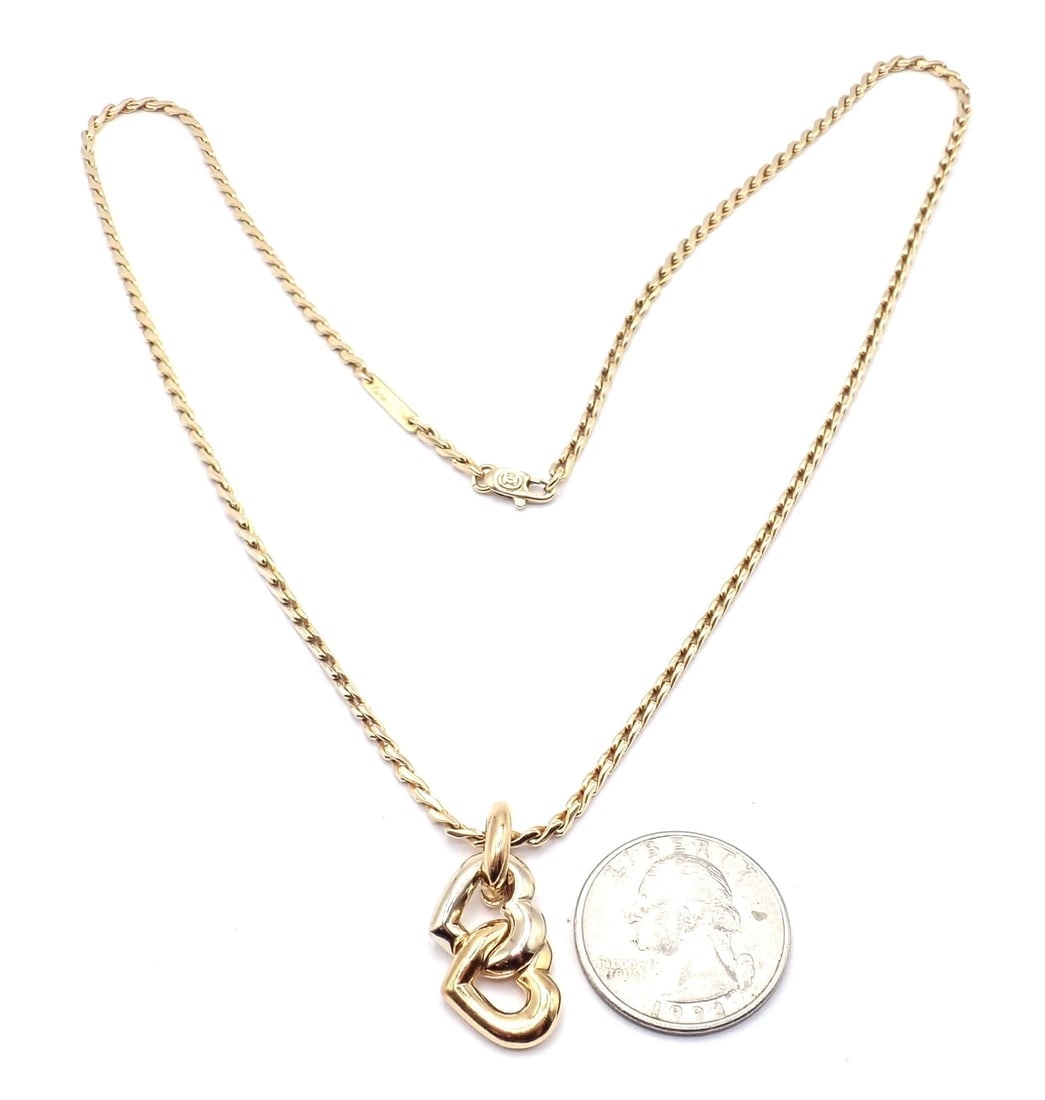 Authentic! Cartier 18k Yellow White Gold Double Heart Pendant Chain Necklace - 11