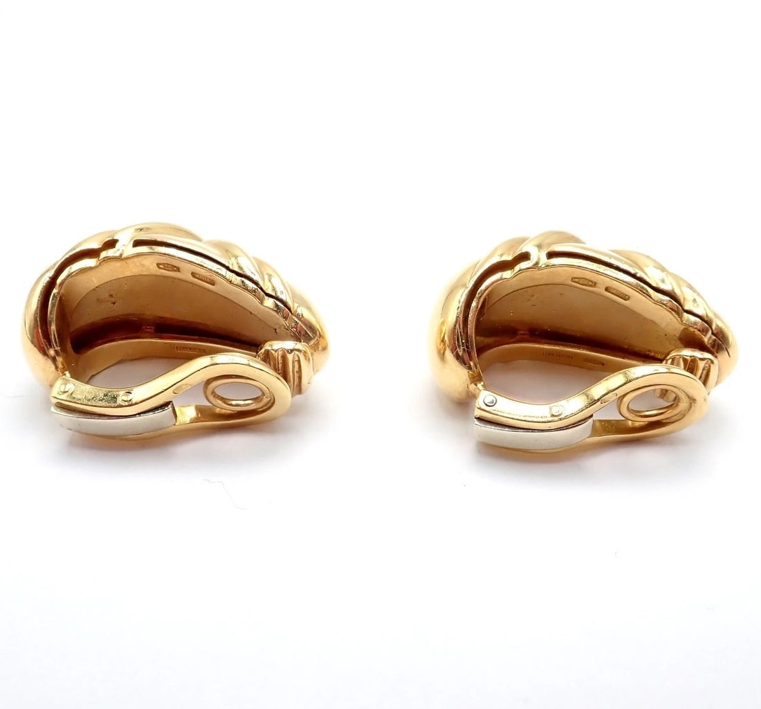 Authentic! Vintage Bulgari Bvlgari 18k Yellow Gold Roma Double X Huggie Earrings - 5
