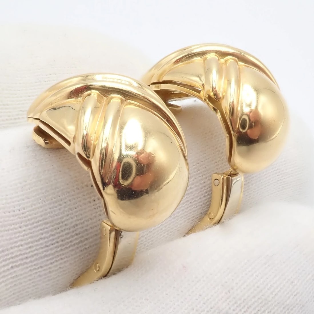 Authentic! Vintage Bulgari Bvlgari 18k Yellow Gold Roma Double X Huggie Earrings - 6