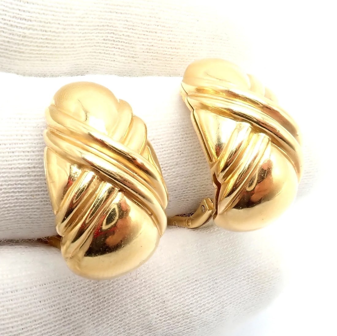 Authentic! Vintage Bulgari Bvlgari 18k Yellow Gold Roma Double X Huggie Earrings - 8