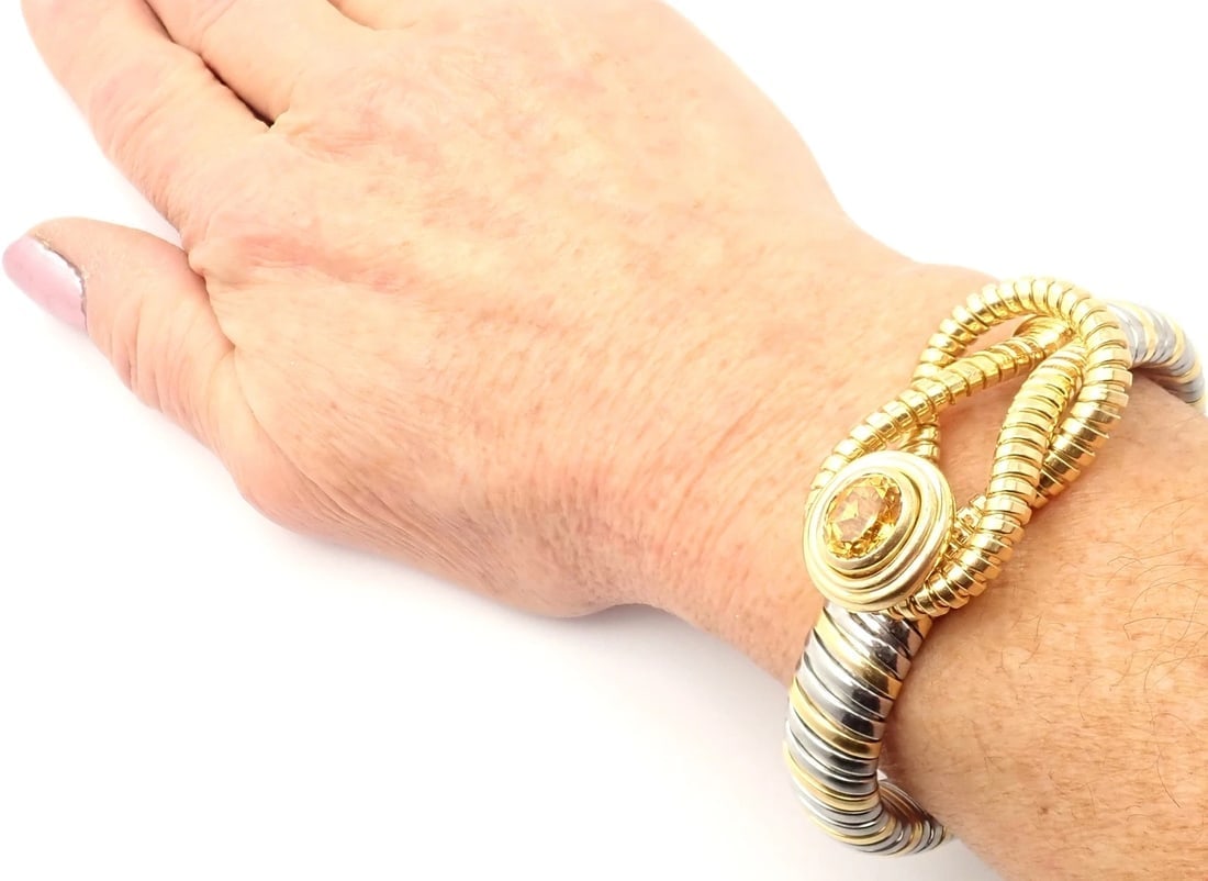 Authentic Cartier Hercules Knot 18k Yellow Gold Stainless Steel Citrine Bracelet - 11