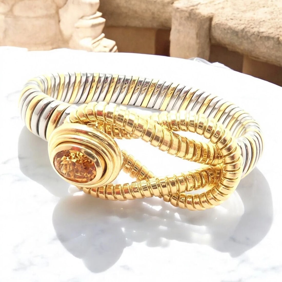 Authentic Cartier Hercules Knot 18k Yellow Gold Stainless Steel Citrine Bracelet - 2