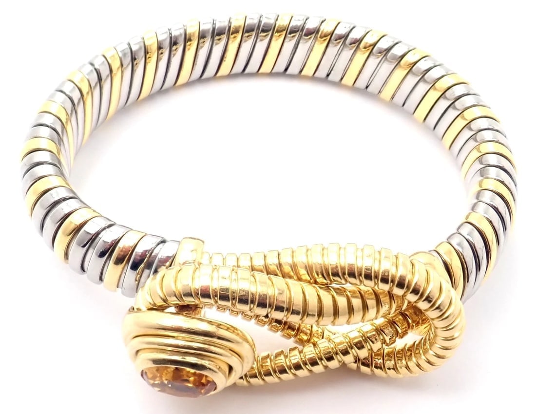 Authentic Cartier Hercules Knot 18k Yellow Gold Stainless Steel Citrine Bracelet - 7
