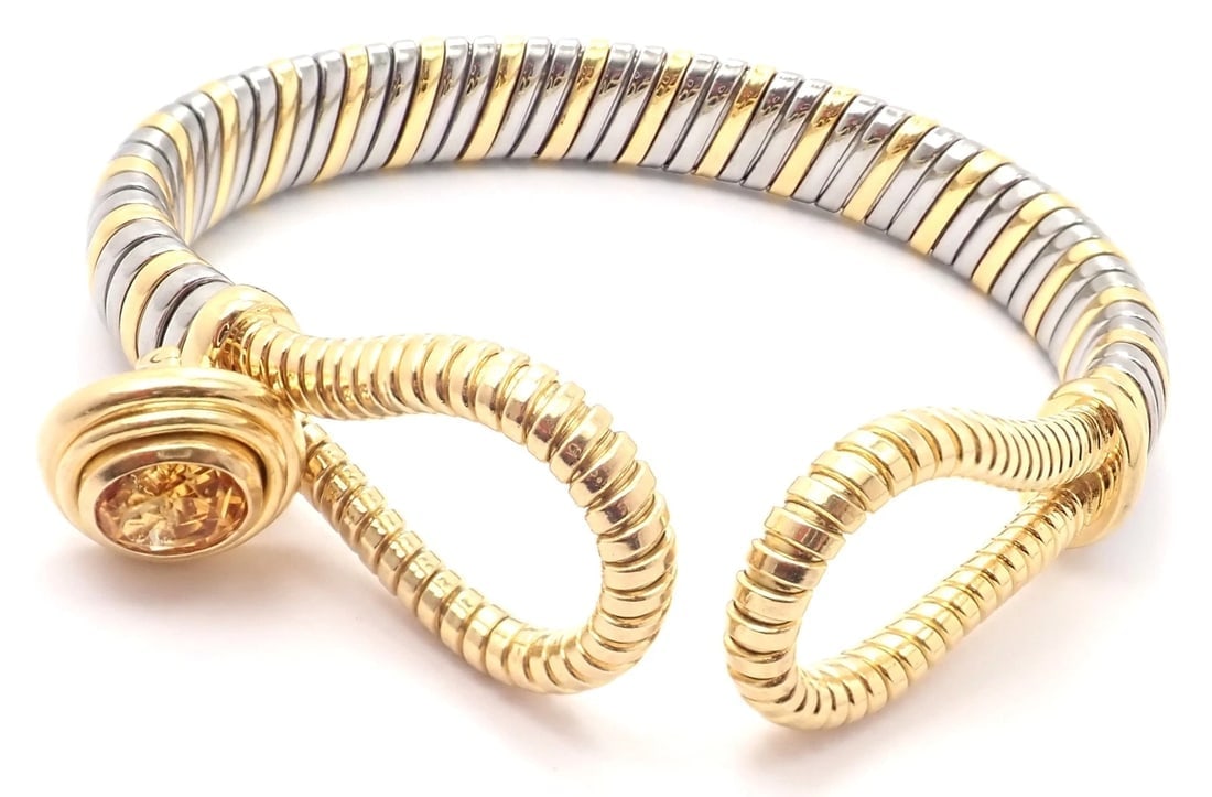Authentic Cartier Hercules Knot 18k Yellow Gold Stainless Steel Citrine Bracelet - 9