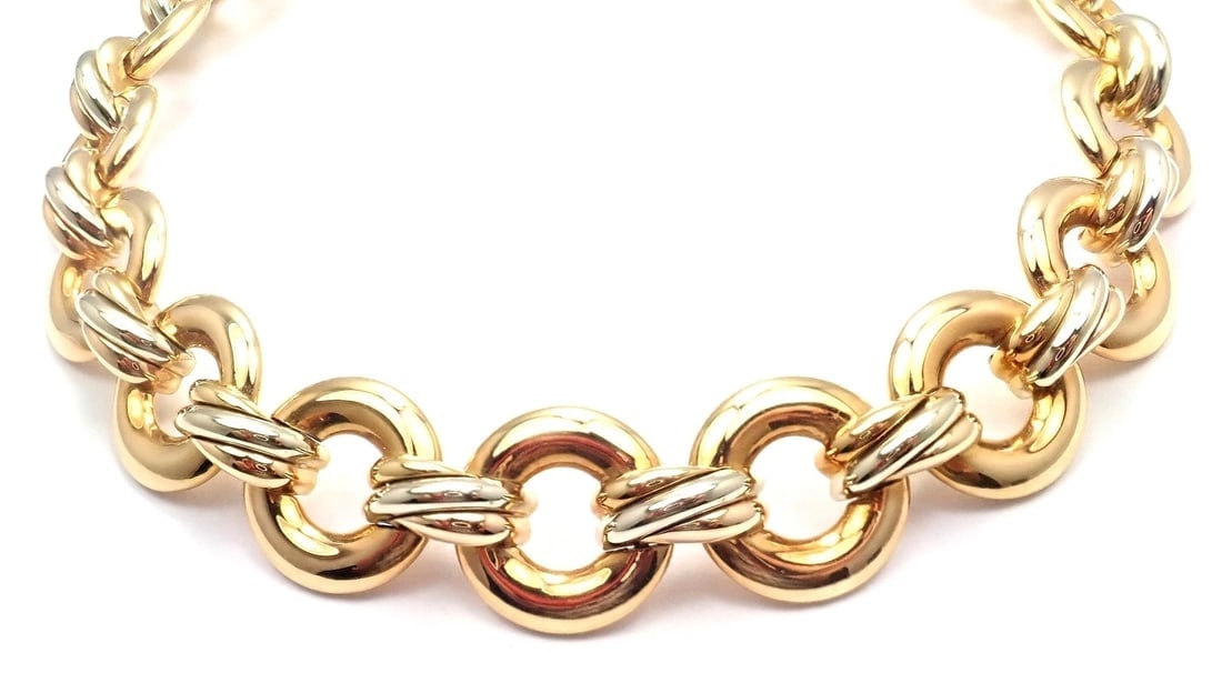 Rare! Authentic Cartier Trinity 18k Multi Color Gold Round Link Necklace - 9