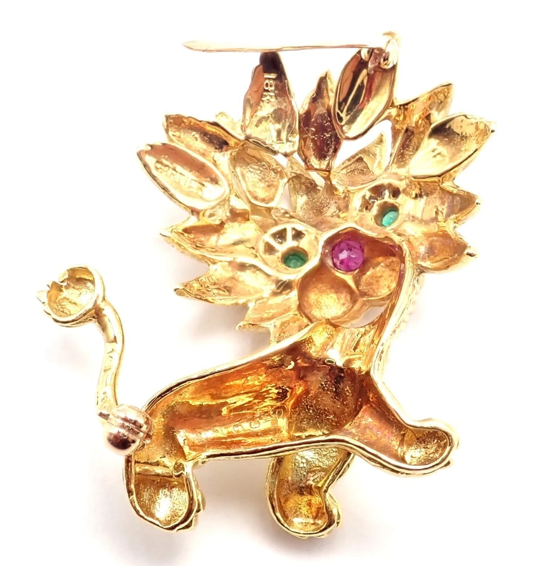 Authentic! Cartier Whimsical Dragon Lion 18k Yellow Gold Diamond Ruby Pin Brooch - 4