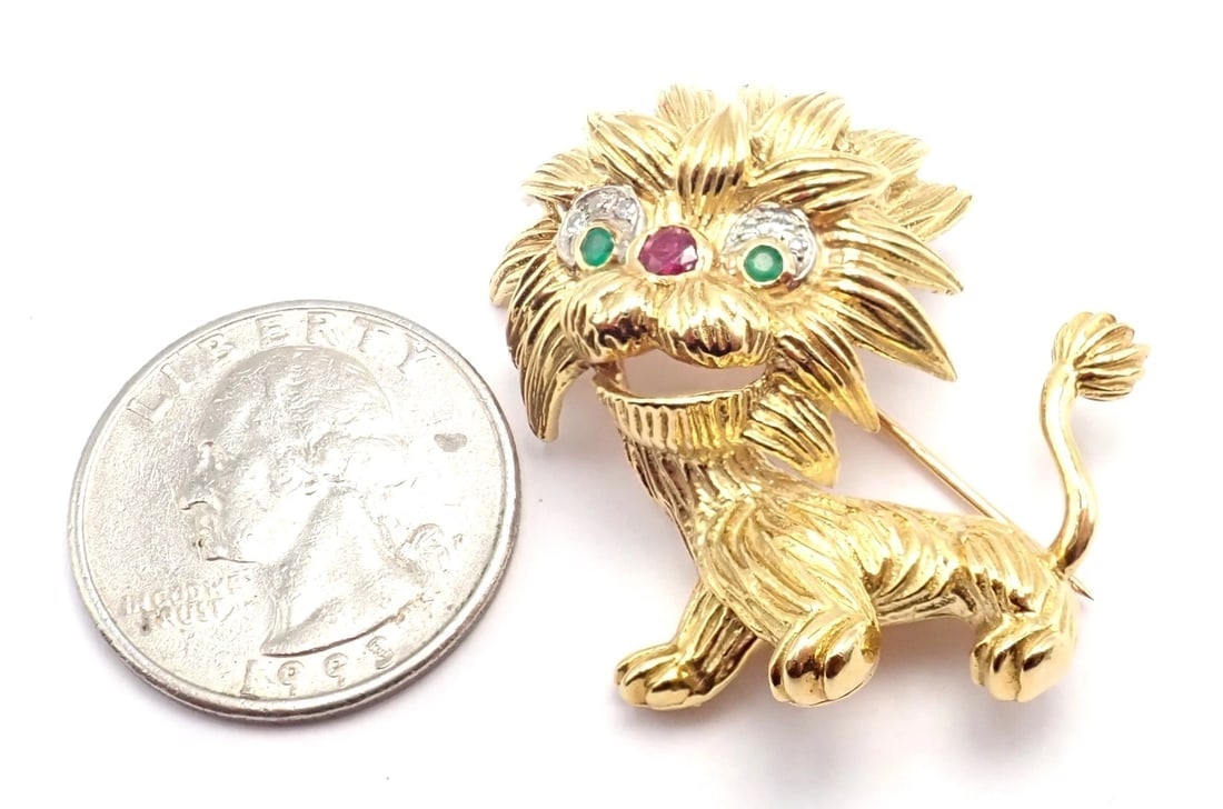 Authentic! Cartier Whimsical Dragon Lion 18k Yellow Gold Diamond Ruby Pin Brooch - 5