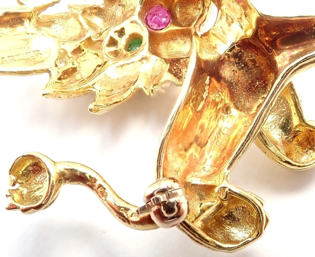 Authentic! Cartier Whimsical Dragon Lion 18k Yellow Gold Diamond Ruby Pin Brooch - 8