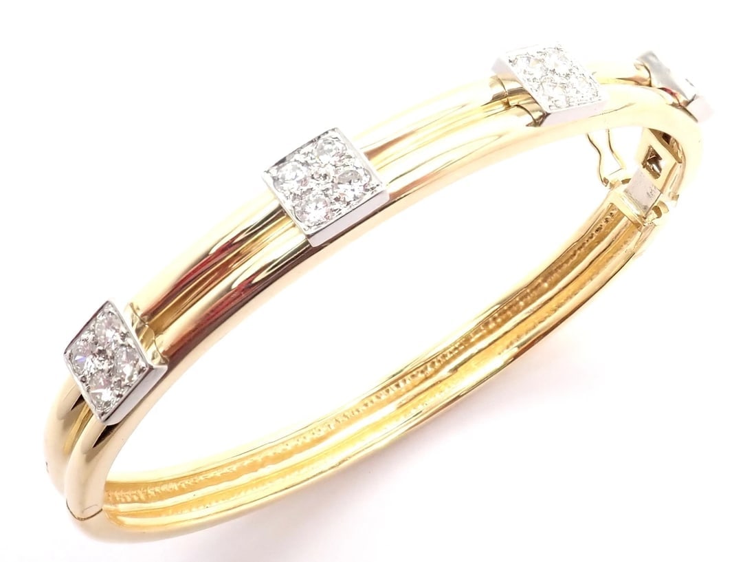 Rare! Vintage Authentic Tiffany & Co 18k Yellow Gold Diamond Bangle Bracelet - 9