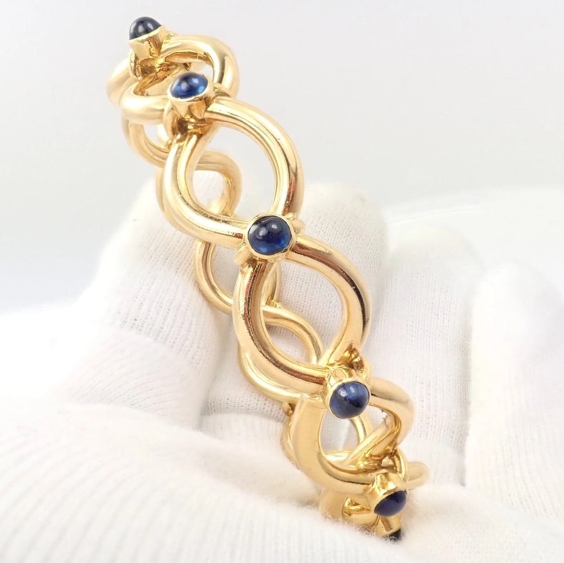 Rare! Authentic Tiffany & Co 18k Yellow Gold France Sapphire Bangle Bracelet - 4