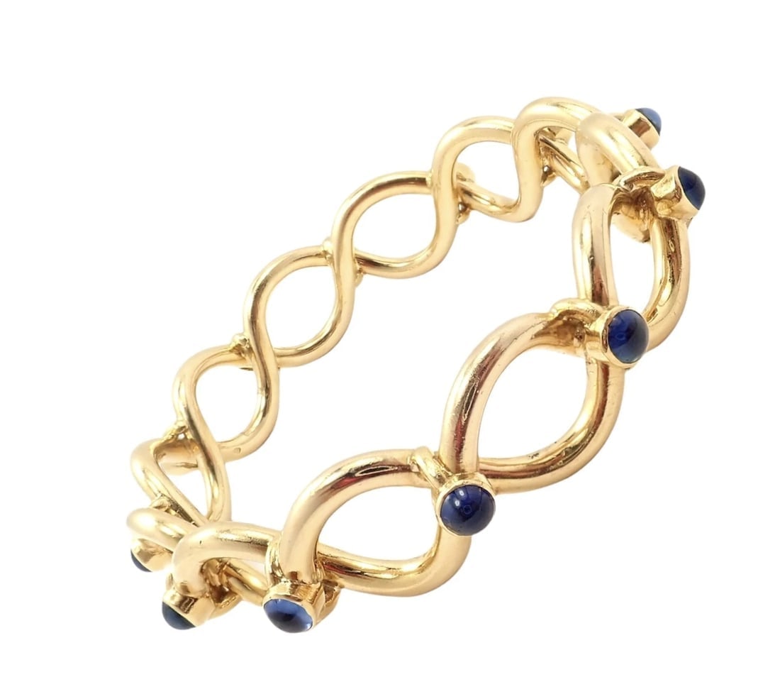 Rare! Authentic Tiffany & Co 18k Yellow Gold France Sapphire Bangle Bracelet - 8