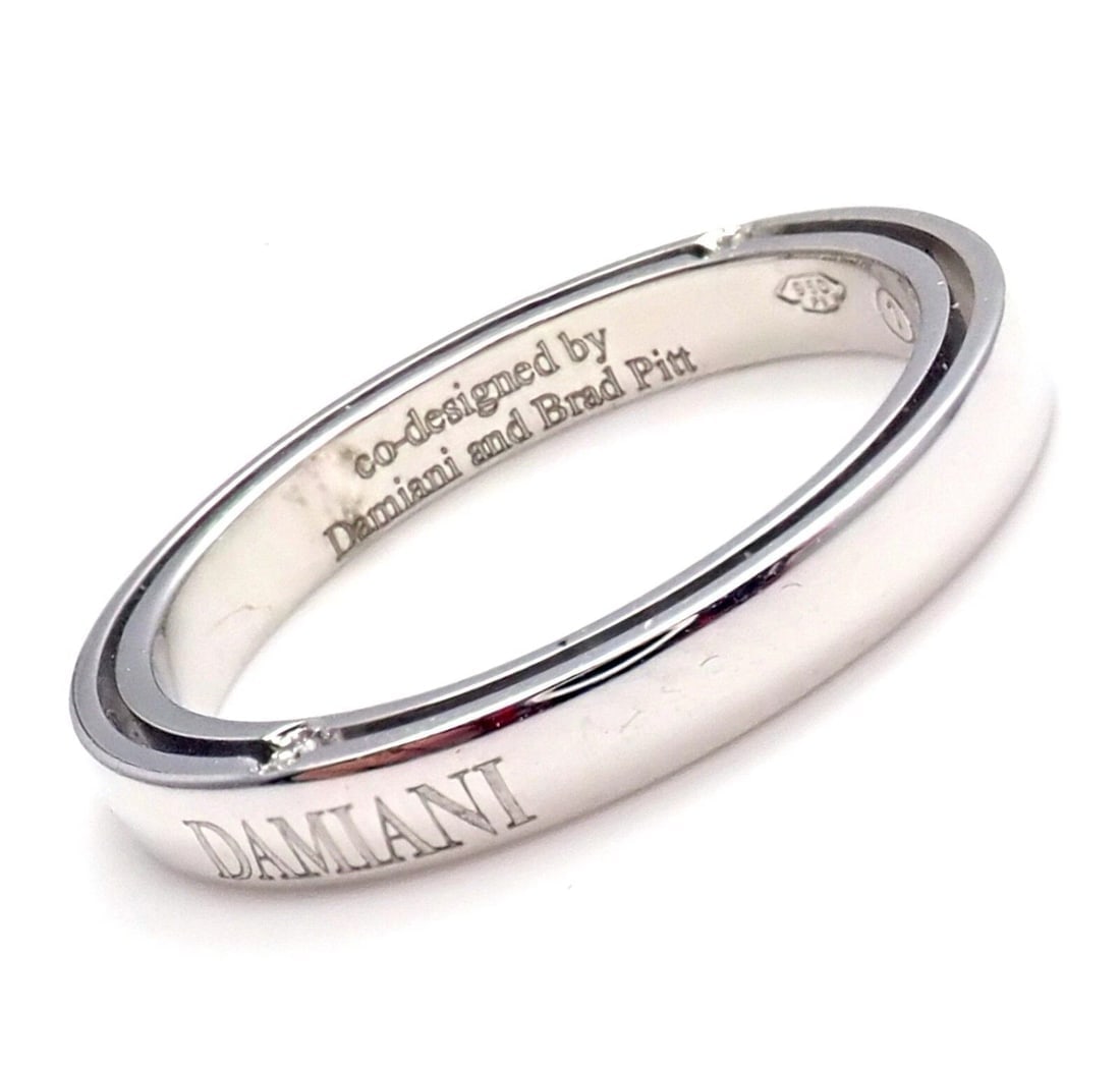Rare! Authentic Damiani Brad Pitt Platinum 4 Diamond 3mm Band Ring Sz 8.25 - 4