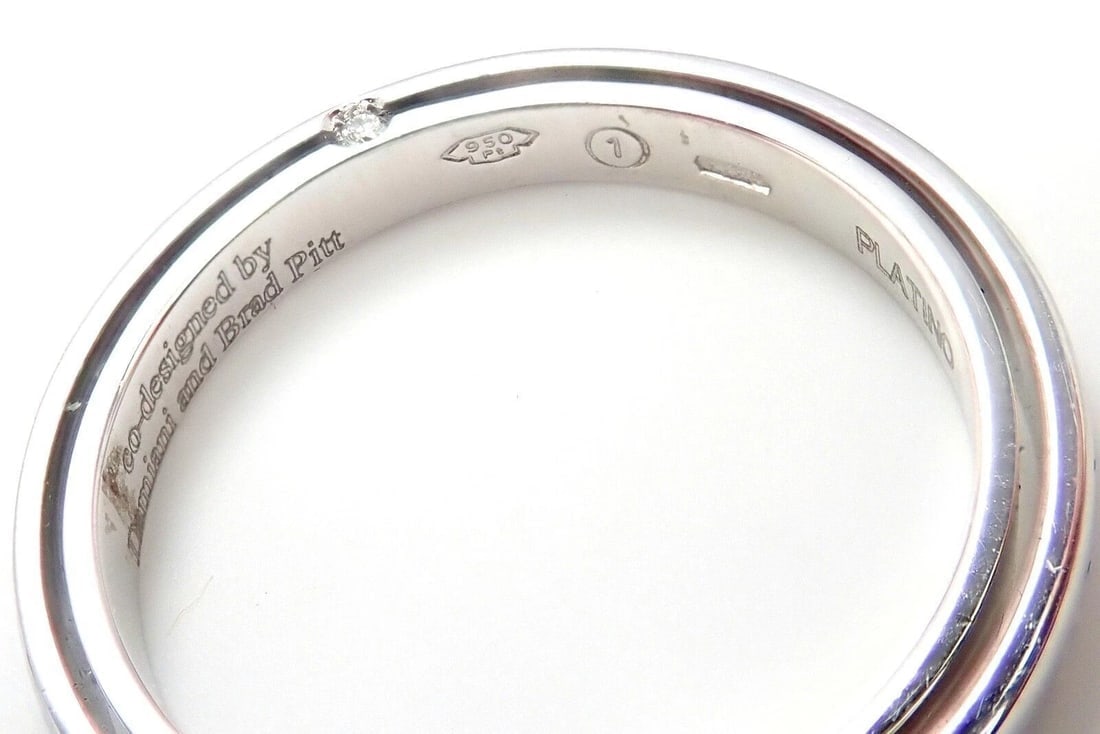 Rare! Authentic Damiani Brad Pitt Platinum 4 Diamond 3mm Band Ring Sz 8.25 - 5
