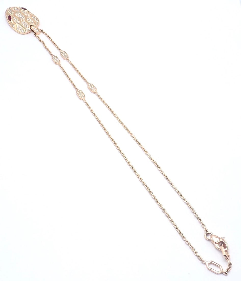 Authentic Bulgari Bvlgari Serpenti 18k Rose Gold Pave Diamond Rubellite Necklace - 9