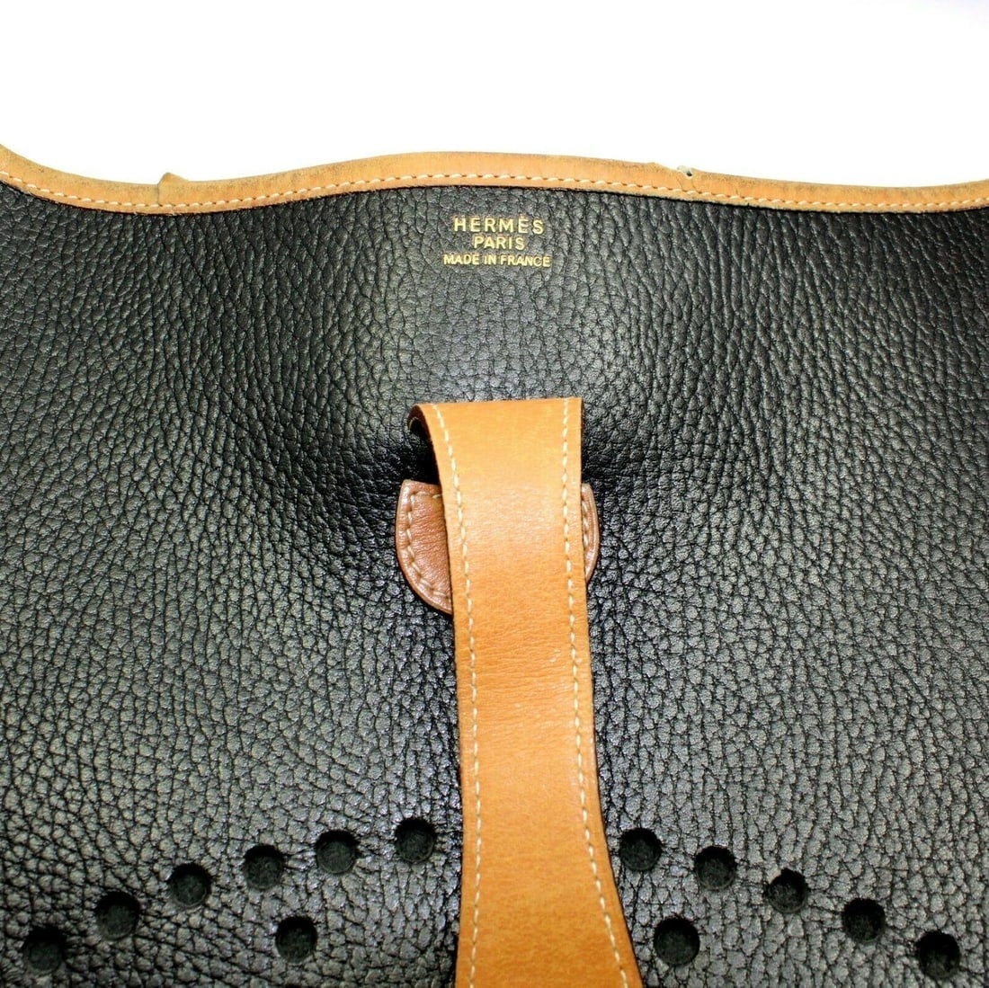 Authentic! Hermes Evelyne Black + Brown Trim Leather GM Handbag Purse - 4