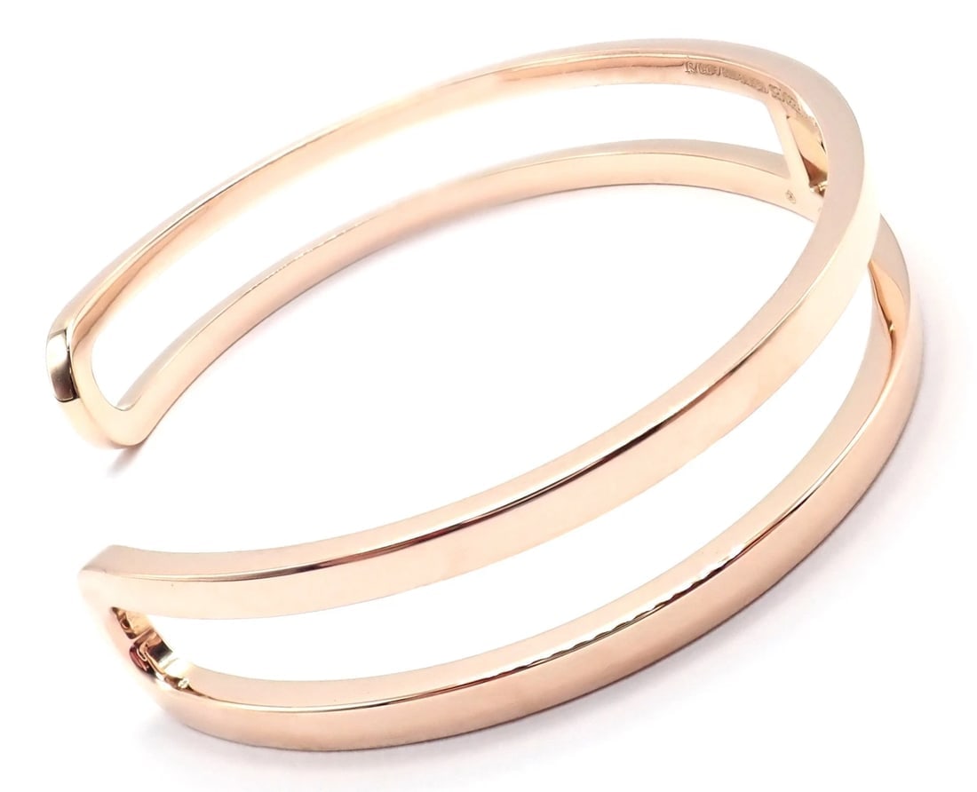 Authentic! Hermes 18k Rose Gold H Open Cuff Bangle Bracelet - 3
