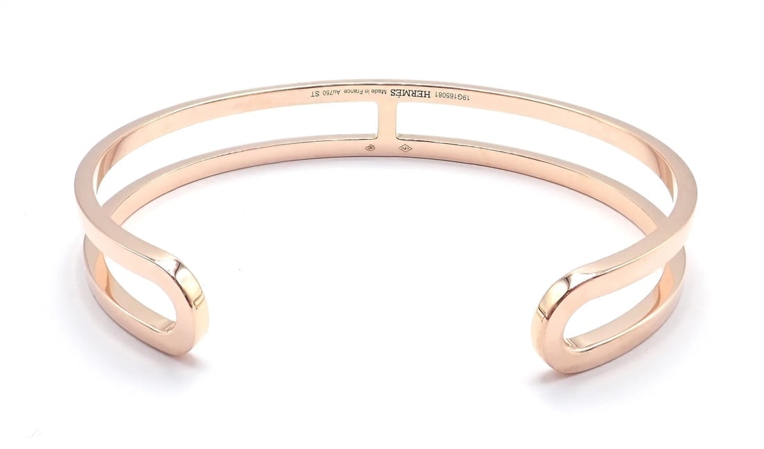 Authentic! Hermes 18k Rose Gold H Open Cuff Bangle Bracelet - 4